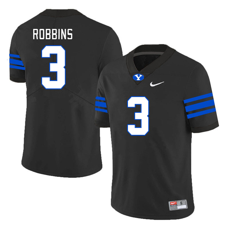 Men #3 Aidan Robbins BYU Cougars College Football Jerseys Stitched-Black